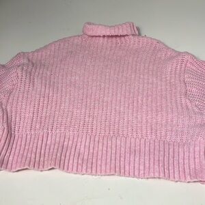 DIVIDED Long Sleeve Cropped Pink Chunky Knit Turtle Neck Sweater